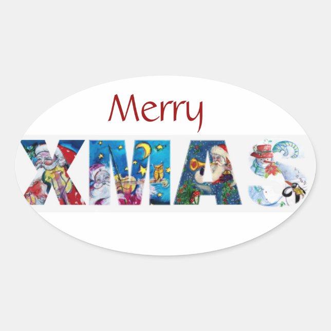 MUSICAL SANTA  XMAS PARTY / PENGUIN'S SERENADE OVAL STICKER (Front)