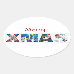 MUSICAL SANTA  XMAS PARTY / PENGUIN'S SERENADE OVAL STICKER
