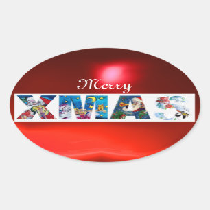 MUSICAL SANTA  XMAS PARTY / PENGUIN'S SERENADE OVAL STICKER