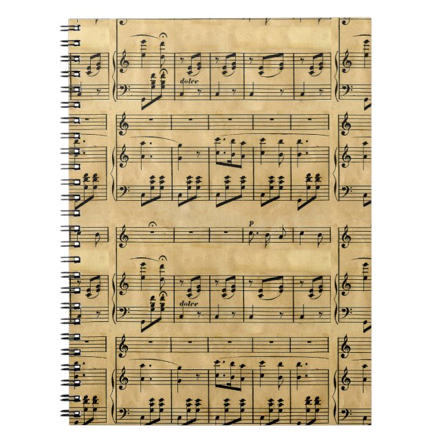 Musical Score Old Parchment Paper Design Notebook (Front)