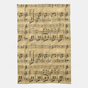 Musical Score Old Parchment Paper Design Tea Towel