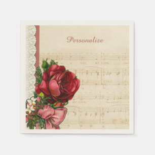Musical Sheet Music Roses & Lace Party Personalise Napkin