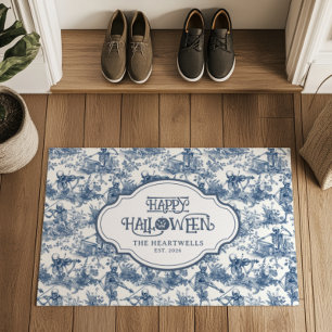 Musical Skeleton Band Blue Toile Pattern Name Year Doormat