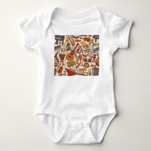 Musical Sketch: Colourful Vintage Seamless. Baby Bodysuit