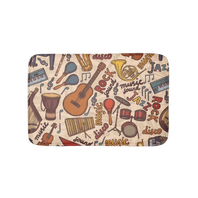 Musical Sketch: Colourful Vintage Seamless. Bath Mat (Front)