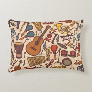 Musical Sketch: Colourful Vintage Seamless. Decorative Cushion