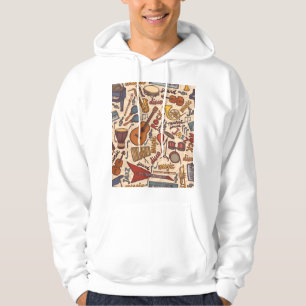 Musical Sketch: Colourful Vintage Seamless. Hoodie
