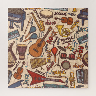 Musical Sketch: Colourful Vintage Seamless. Jigsaw Puzzle