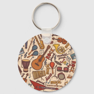 Musical Sketch: Colourful Vintage Seamless. Key Ring