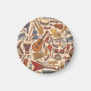 Musical Sketch: Colourful Vintage Seamless. Magnet