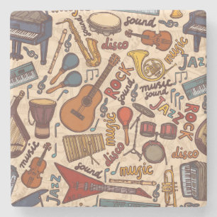 Musical Sketch: Colourful Vintage Seamless. Stone Coaster