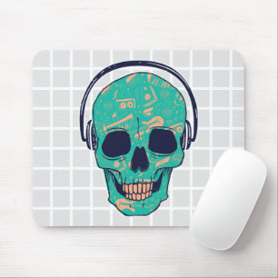 Musical Skull with Headphones Grid Mouse Pad