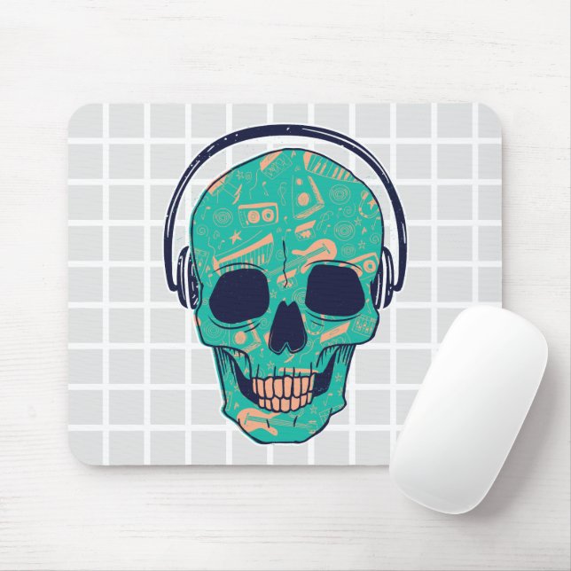 Musical Skull with Headphones Grid Mouse Pad (With Mouse)