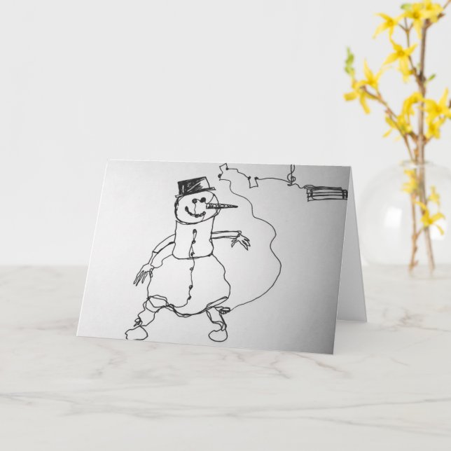 Musical Snowman Art Print Card (Yellow Flower)