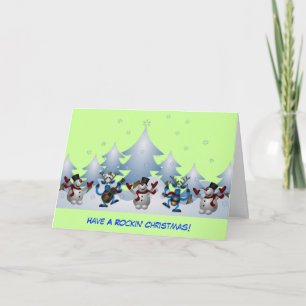 Musical Snowmen and Reindeer Rockin' Christmas Holiday Card
