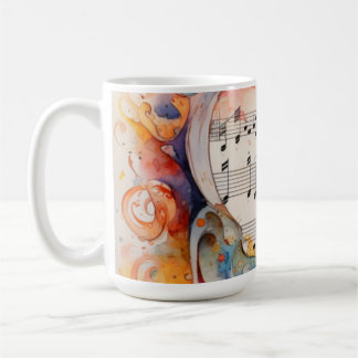 Musical Songbird Coffee Mug Watercolor Notes Ceram