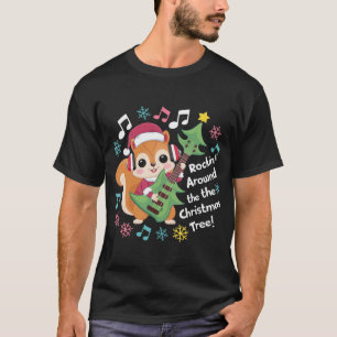 Musical Squirrel in Santa Hat - Colourful Holiday T-Shirt