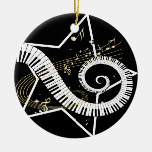 Musical Star golden notes Ceramic Tree Decoration