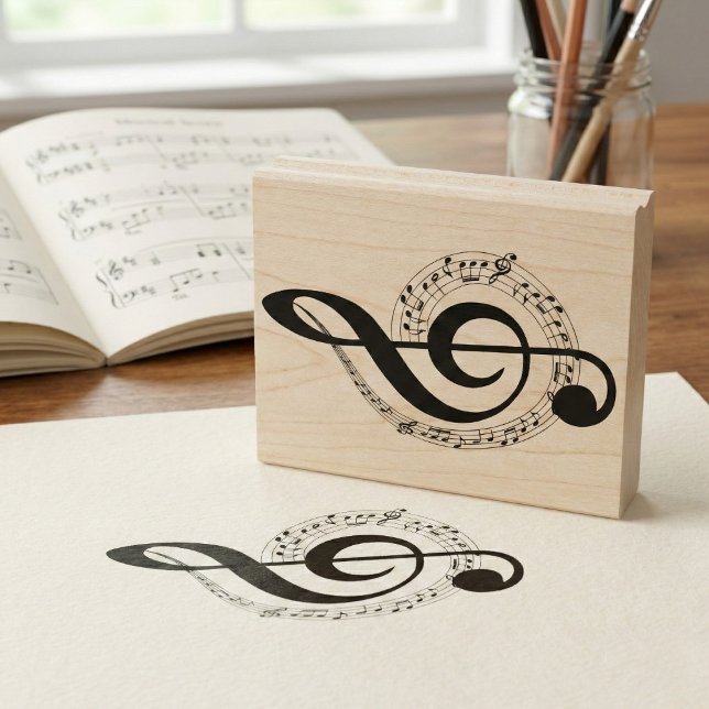 Musical Swirl & Treble Clef Wooden Stamp (Add a beat to your stationery.)
