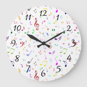 Musical Symbols in Rainbow Colours Large Clock