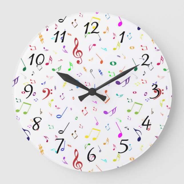 Musical Symbols in Rainbow Colours Large Clock (Front)