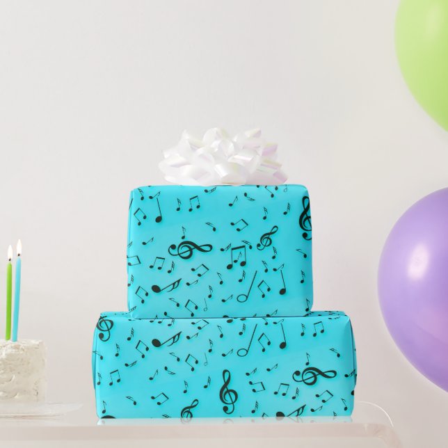 Musical Symbols On Aqua Wrapping Paper (Party Gifts)