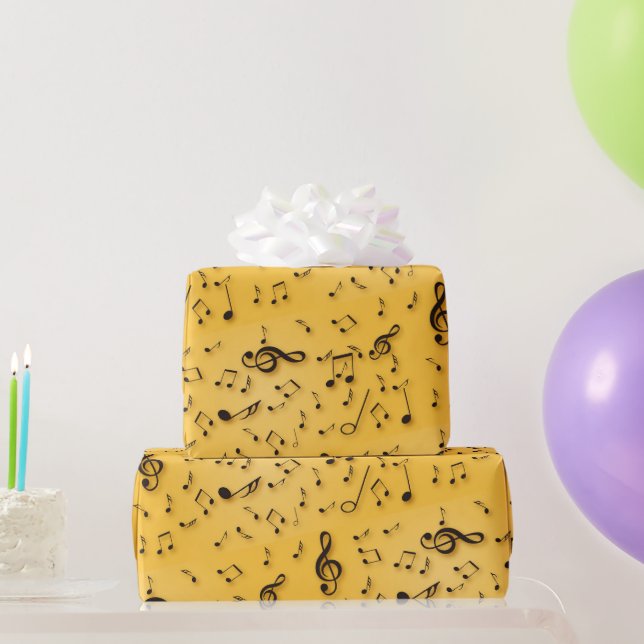 Musical Symbols On Gold Wrapping Paper (Party Gifts)