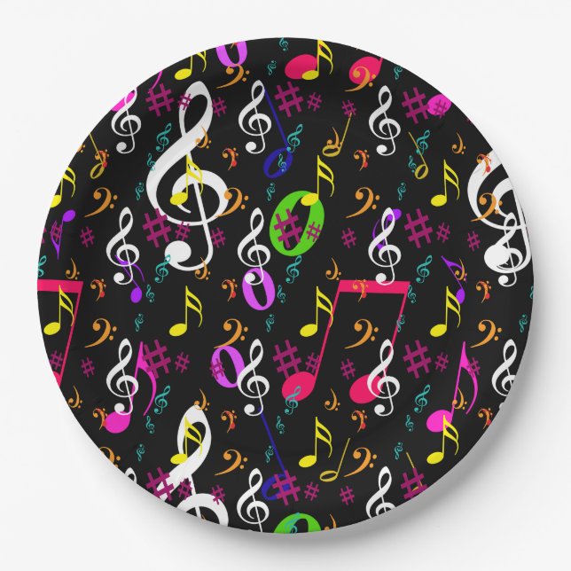 Musical Symbols Pattern Design Paper Plate (Front)