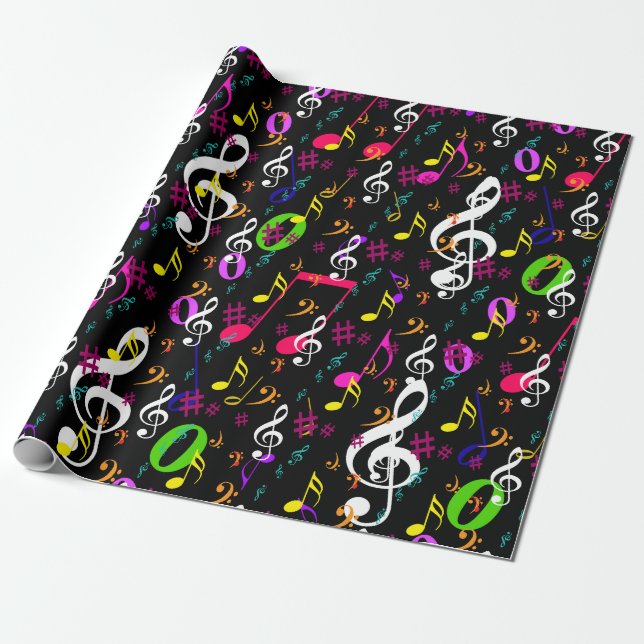 Musical Symbols Pattern Design Wrapping Paper (Unrolled)
