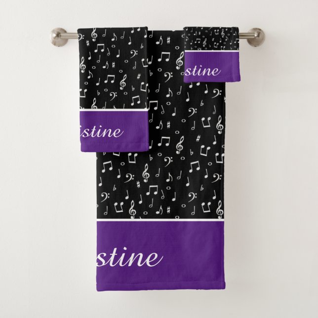 musical symbols personalised bath towel set (Insitu)