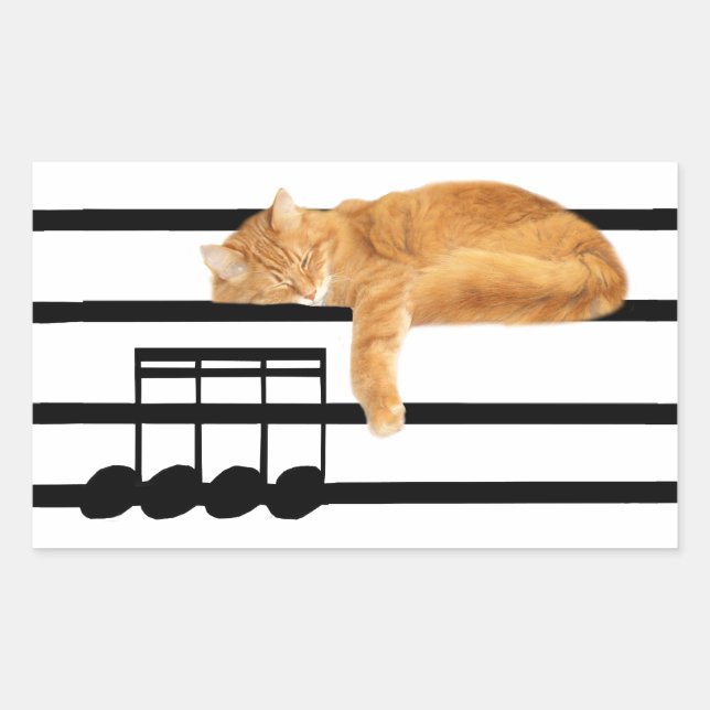 Musical tabby kitty cat rectangular sticker (Front)