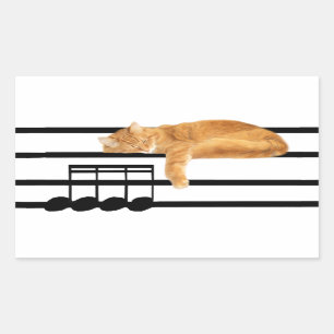 Musical tabby kitty cat rectangular sticker