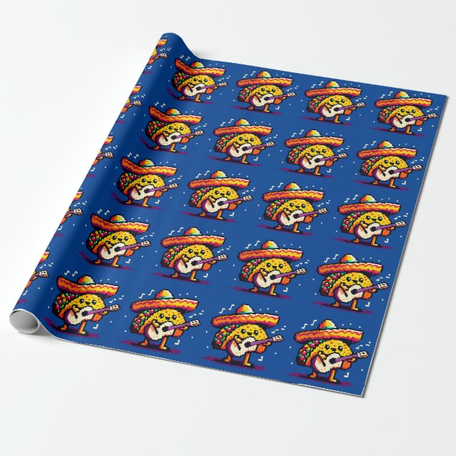 Musical Taco: 8-Bit Fiesta Fun Wrapping Paper (Unrolled)