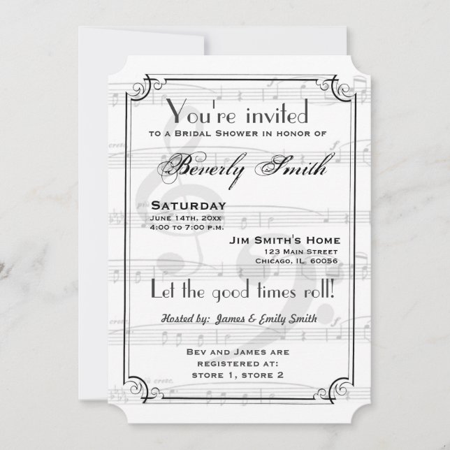 Musical theme bridal shower invitation (Front)