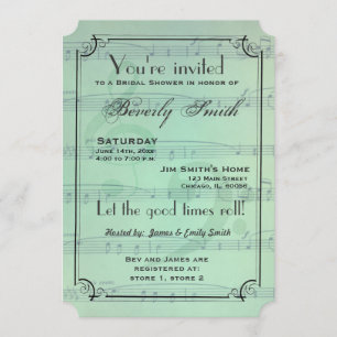 Musical theme bridal shower - mint green invitation