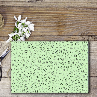 Musical Theme Various Black Music Notes Green Tissue Paper