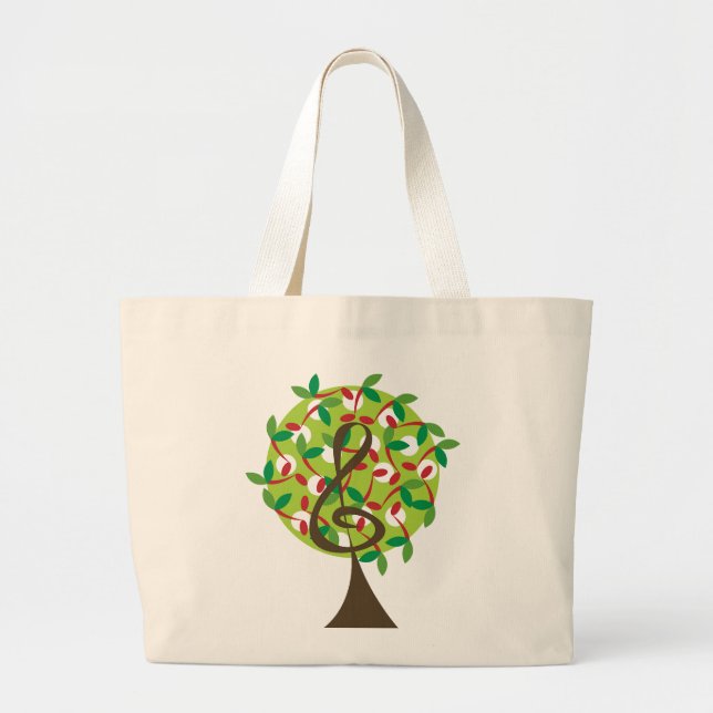 Musical Treble Cherry Notes Tree Whimsical Nature Large Tote Bag (Front)