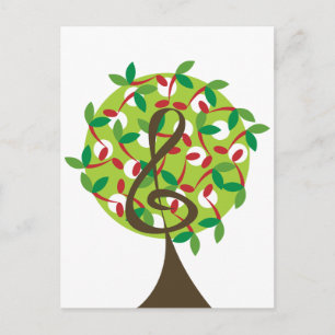 Musical Treble Cherry Notes Tree Whimsical Nature Postcard