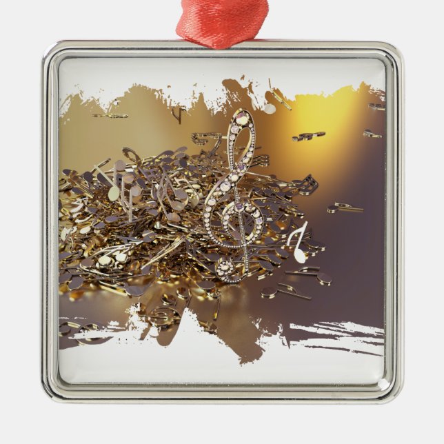 Musical treble clef and falling notes metal tree decoration (Front)