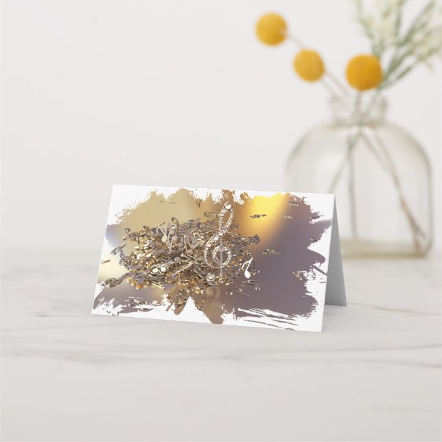 Musical treble clef and falling notes place card (Back)