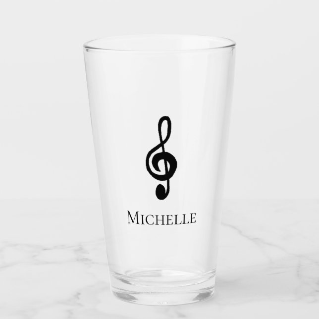 Musical Treble Clef Black White  Glass (Front)