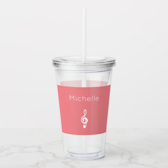 Musical Treble Clef Cute Pink Acrylic Tumbler (Front)