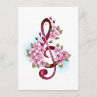 Musical treble clef notes with Sakura flowers