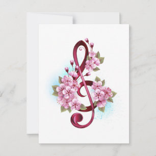 Musical treble clef notes with Sakura flowers
