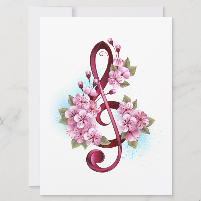 Musical treble clef notes with Sakura flowers (Front)