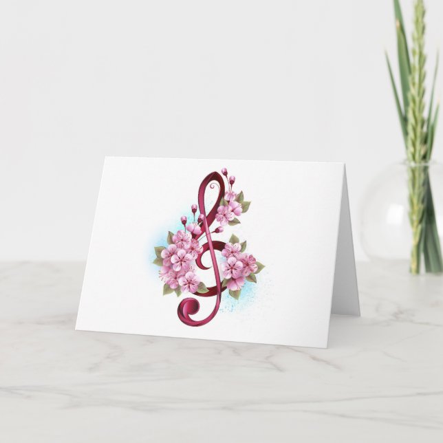 Musical treble clef notes with Sakura flowers (Front)