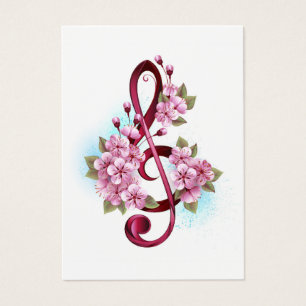 Musical treble clef notes with Sakura flowers