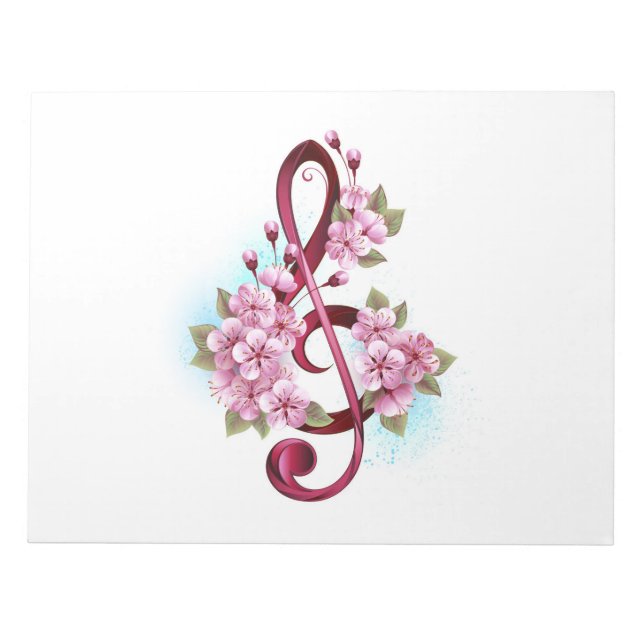 Musical treble clef notes with Sakura flowers (Front)