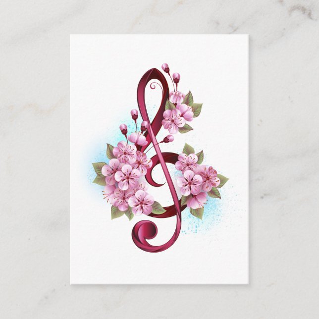 Musical treble clef notes with Sakura flowers (Front)