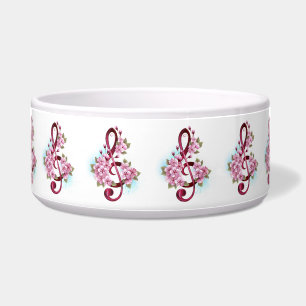 Musical treble clef notes with Sakura flowers